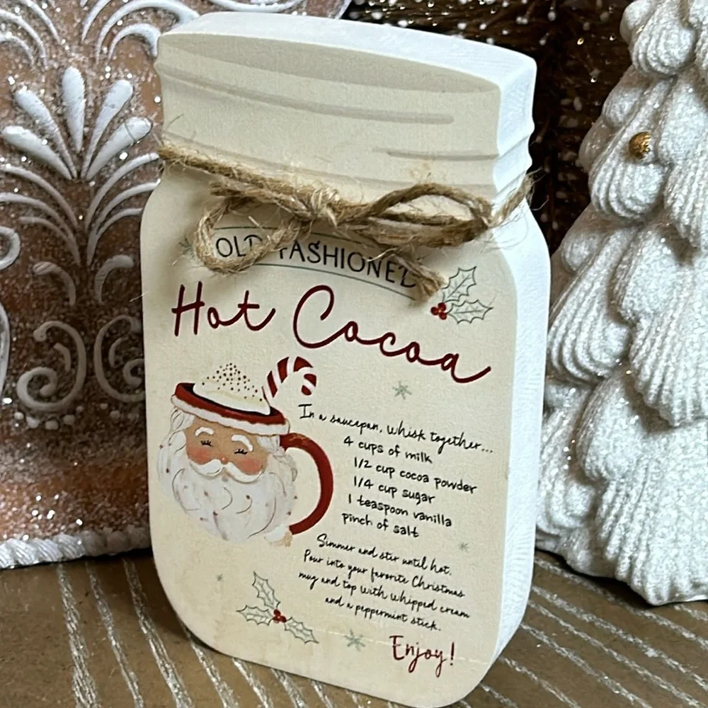 NEW! Christmas Holiday Farmhouse Old Fashioned Hot Cocoa Mason Jar Wood Sign